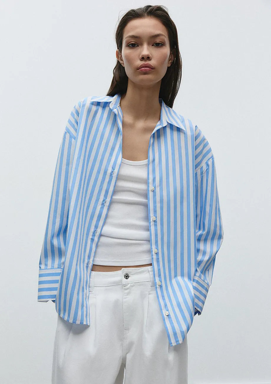 Blue Stripe Print Casual Shirt